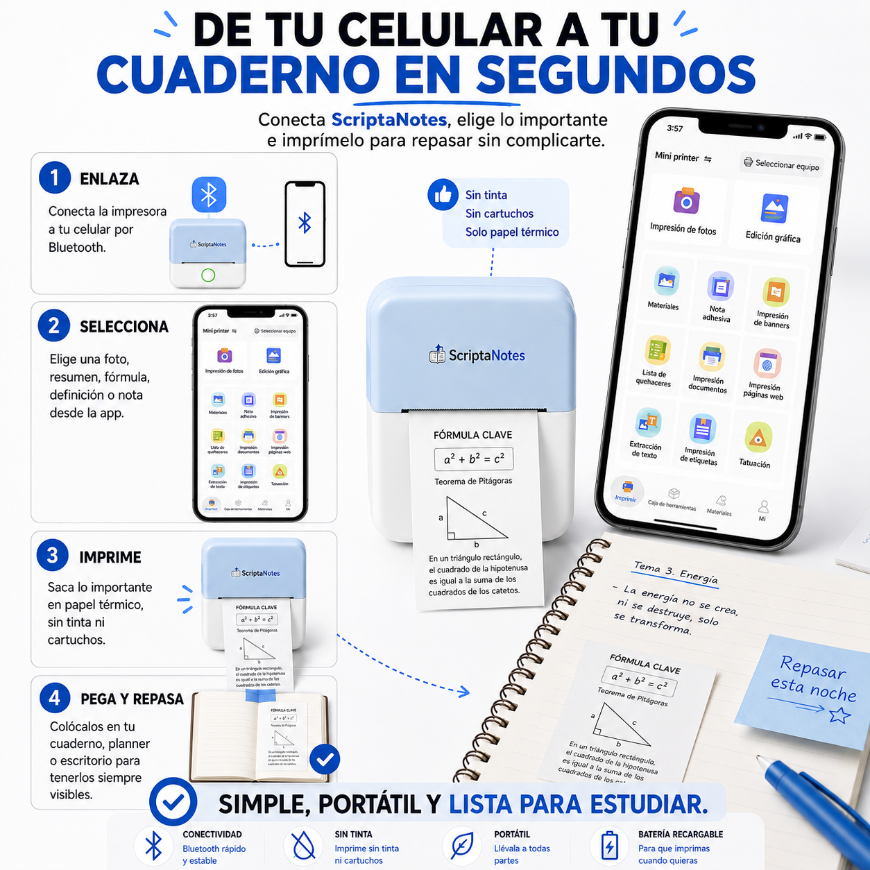 SCRIPTANOTES Impresora Portable de Tecnología Térmica